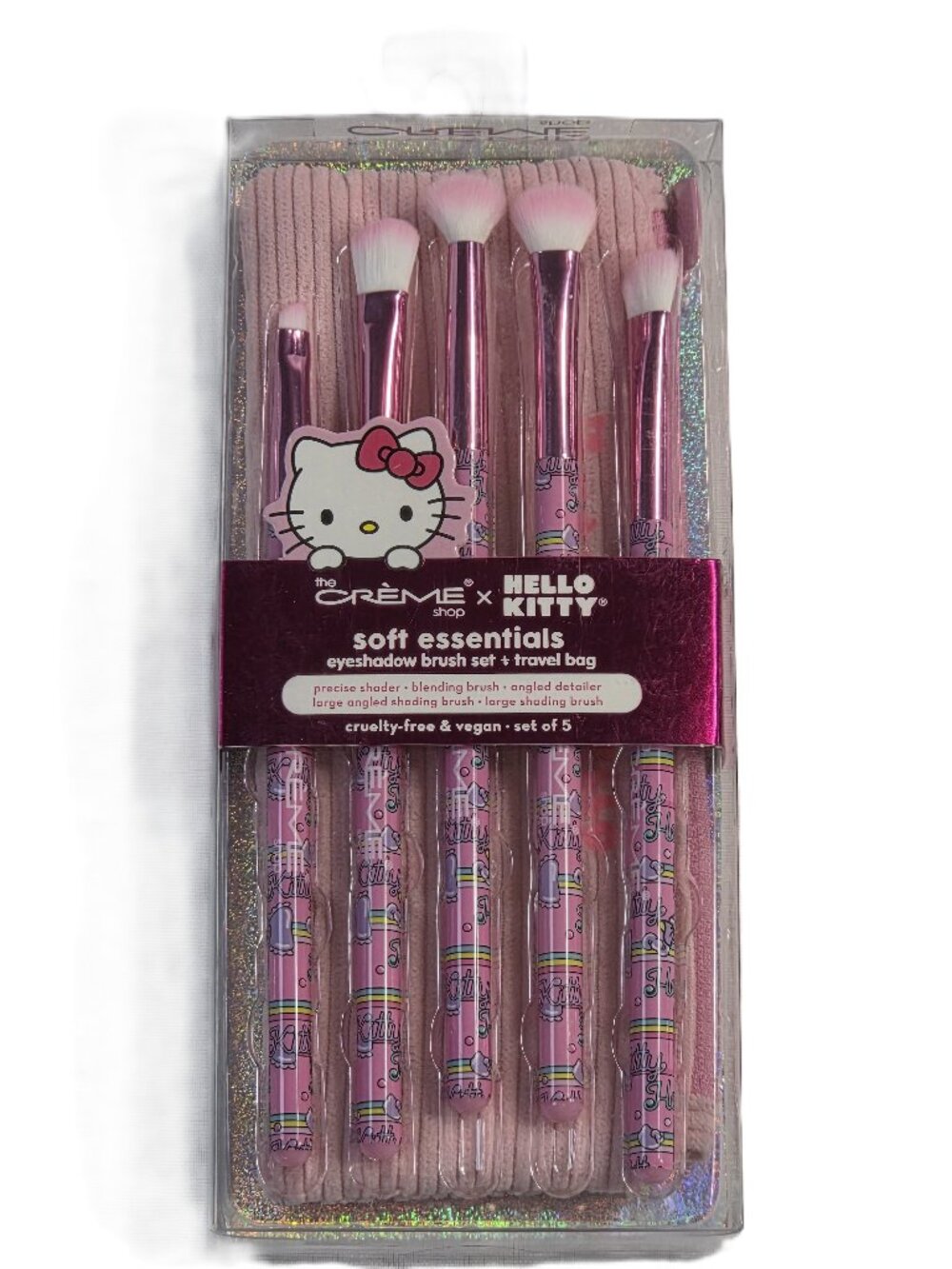 The Creme Shop Hello Kitty Eyeshadow Brush Set Pink Corduroy Travel Bag 5pc NIB